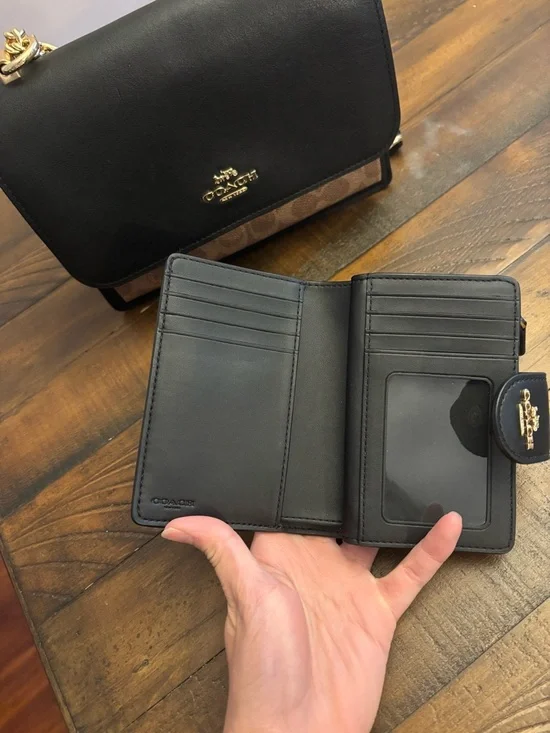 Coach SET Black Leather & Brown Signature Canvas Crossbody with Matching Wallet - Picture 7 of 16